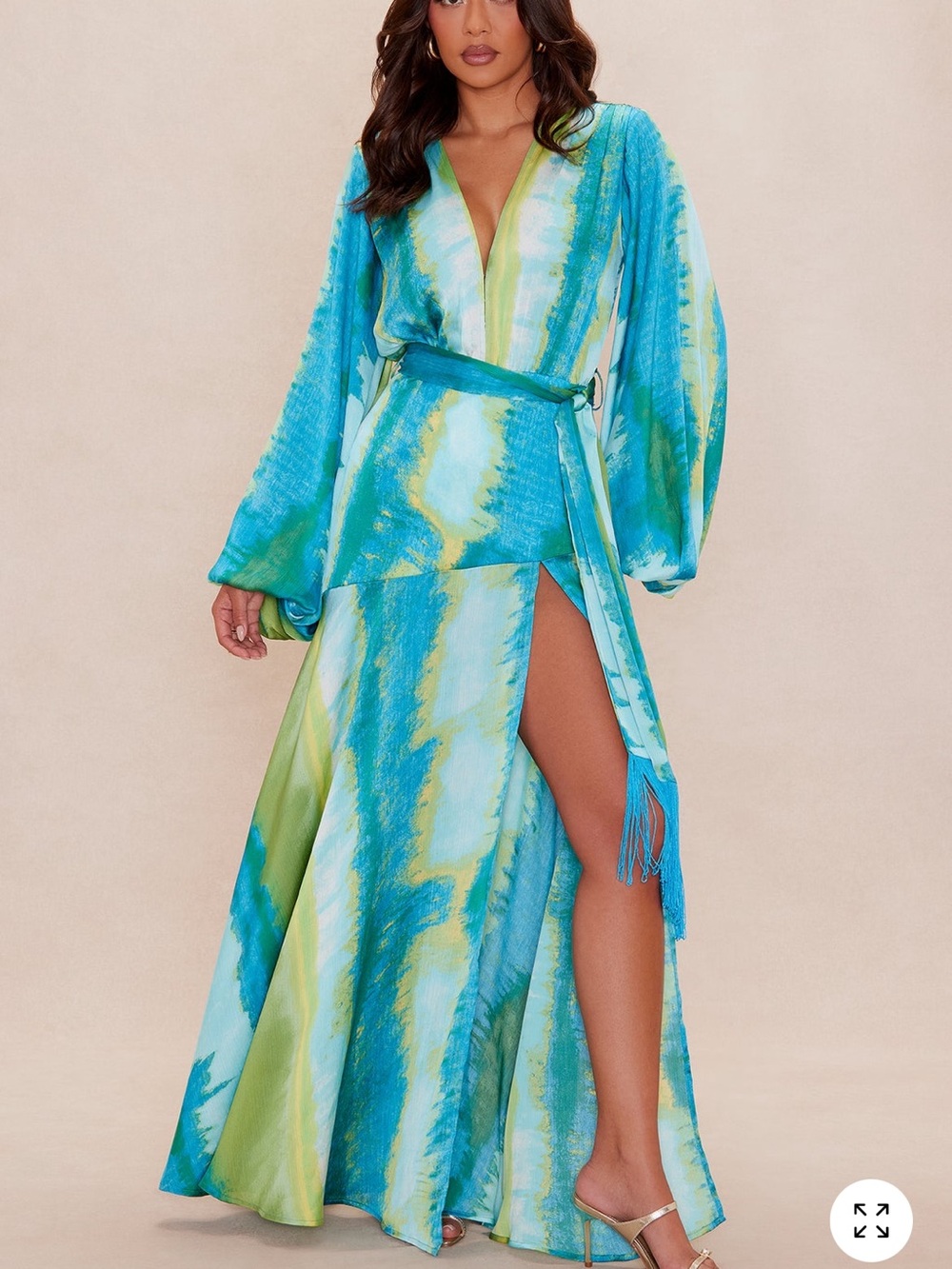 ISO Fashion Nova Too Chic Satin Blue Green Wrap Maxi Dress XL